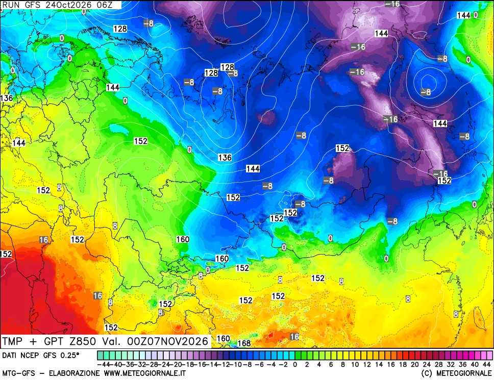 mappa 850 hPa Temp + GPT