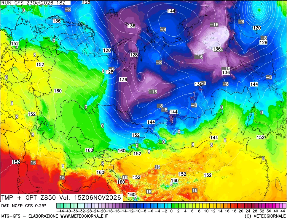 mappa 850 hPa Temp + GPT
