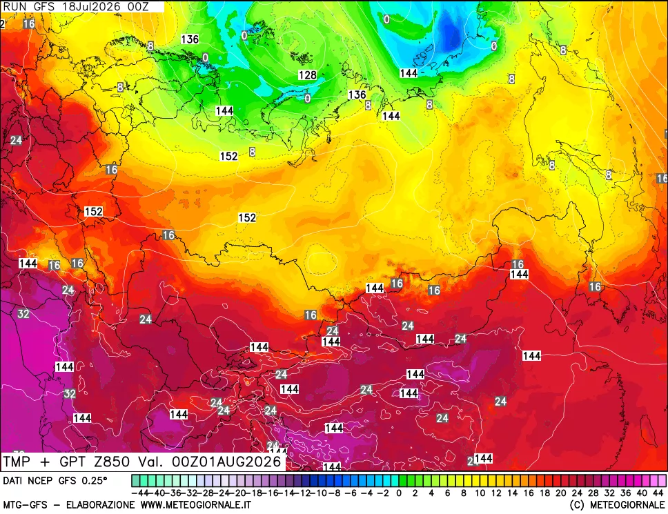 mappa 850 hPa Temp + GPT
