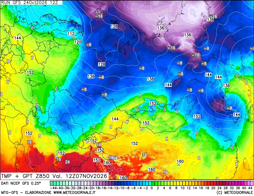 mappa 850 hPa Temp + GPT