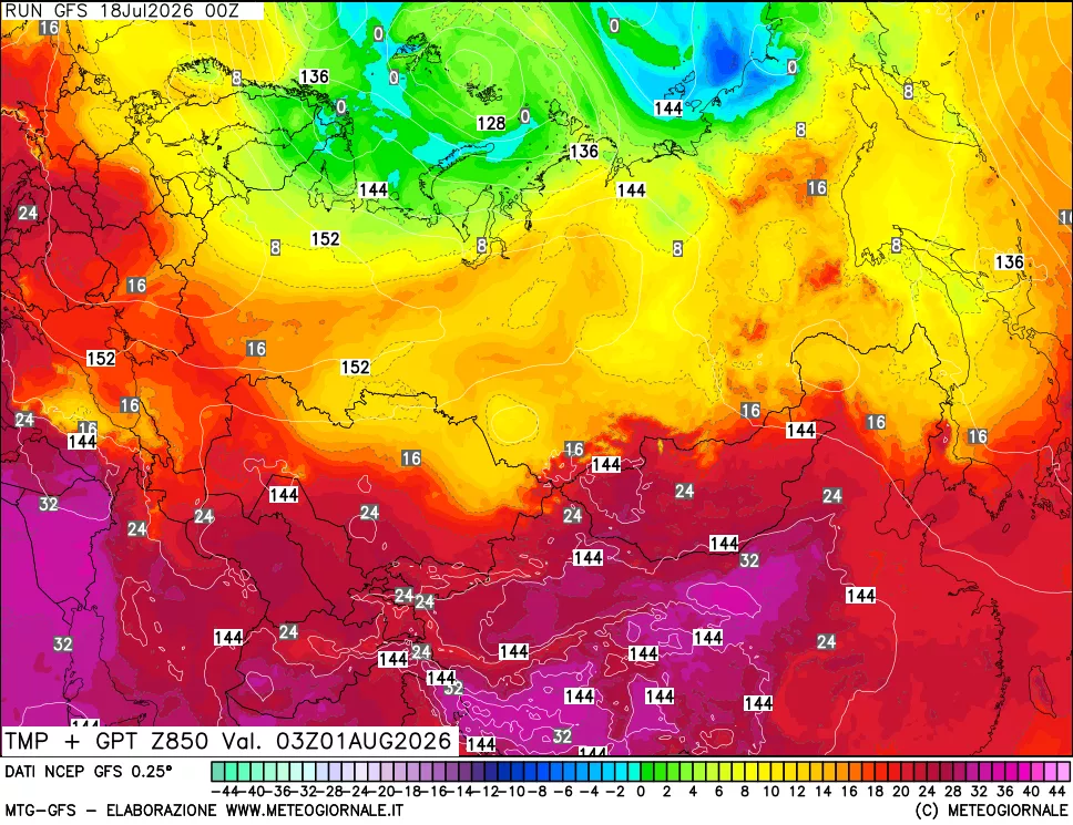 mappa 850 hPa Temp + GPT
