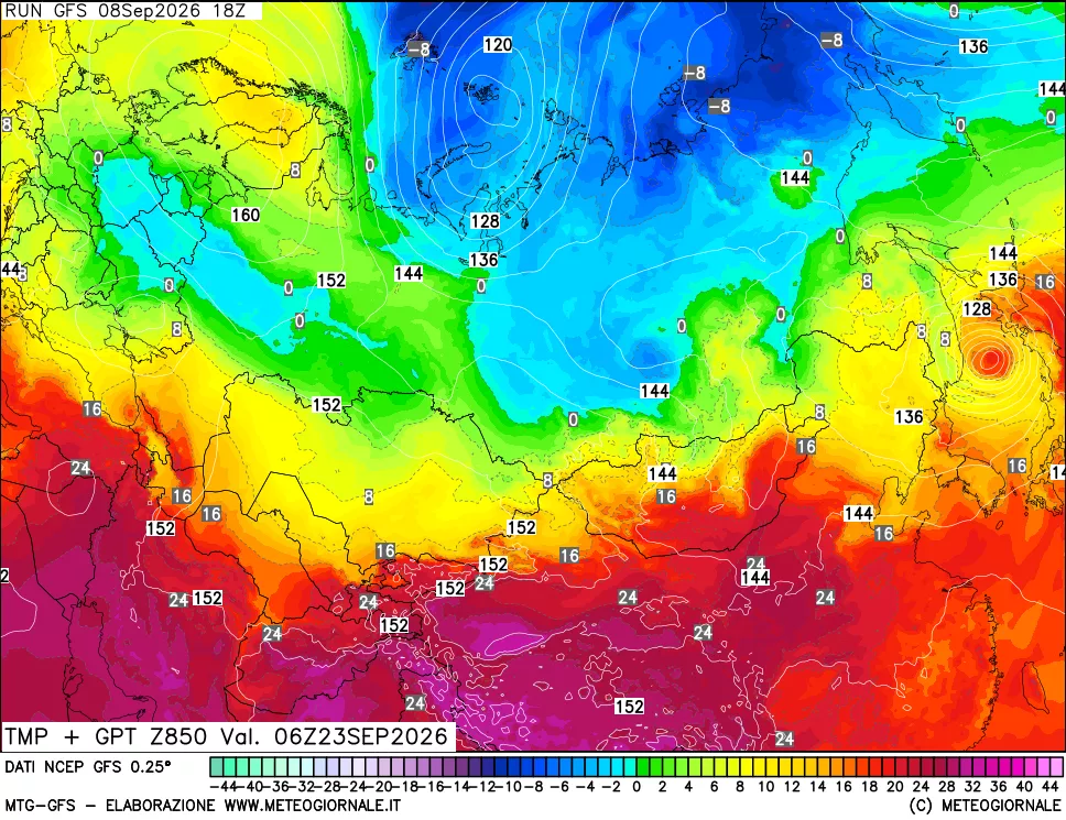 mappa 850 hPa Temp + GPT