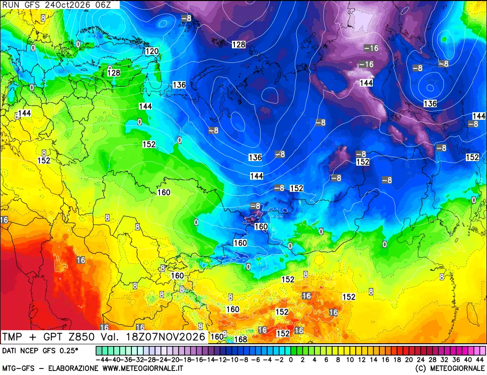 mappa 850 hPa Temp + GPT