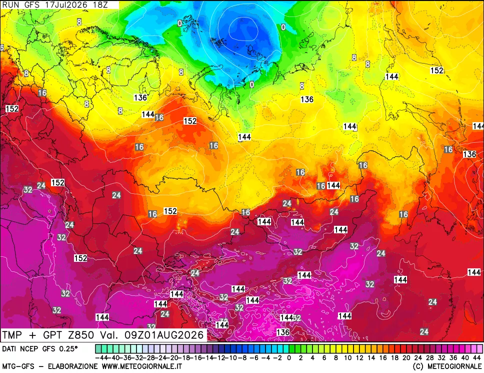 mappa 850 hPa Temp + GPT