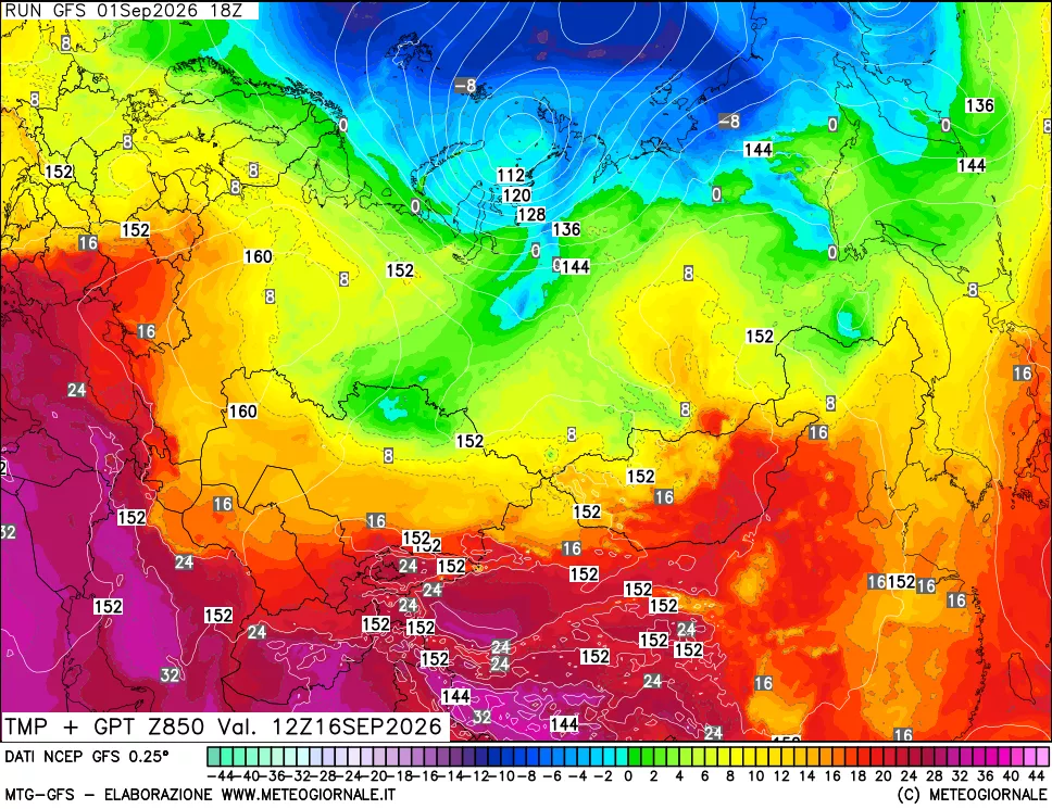 mappa 850 hPa Temp + GPT