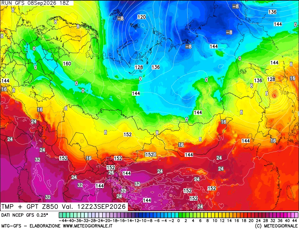 mappa 850 hPa Temp + GPT