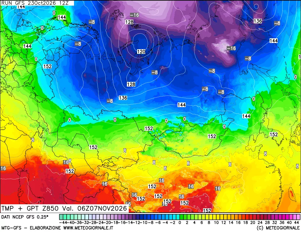mappa 850 hPa Temp + GPT