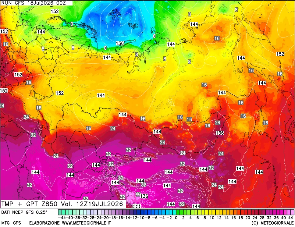 mappa 850 hPa Temp + GPT