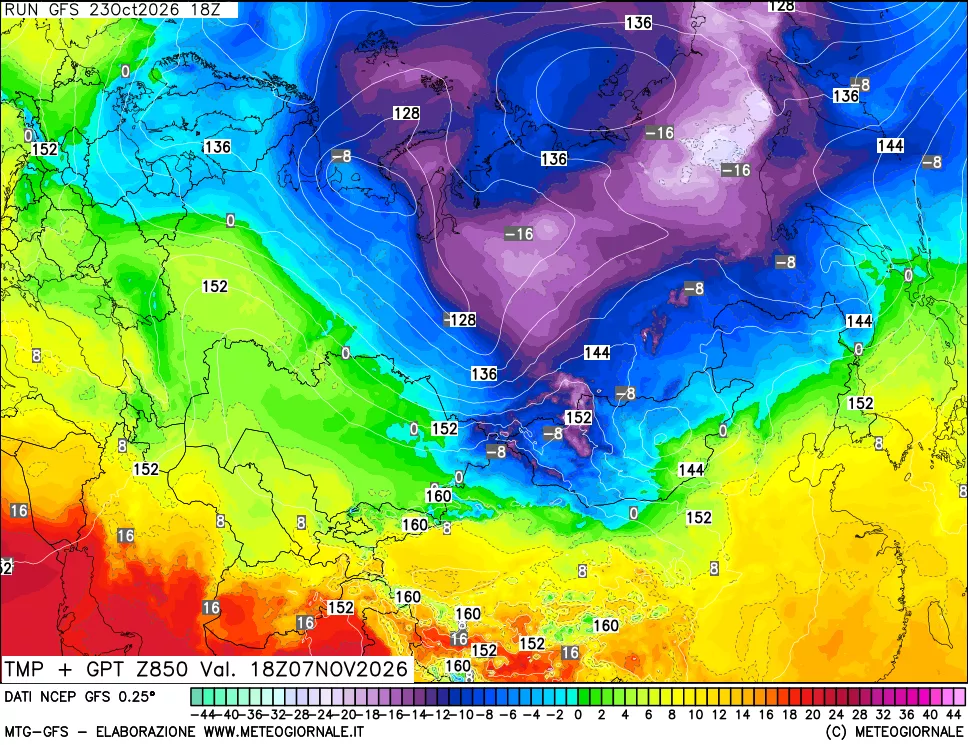 mappa 850 hPa Temp + GPT