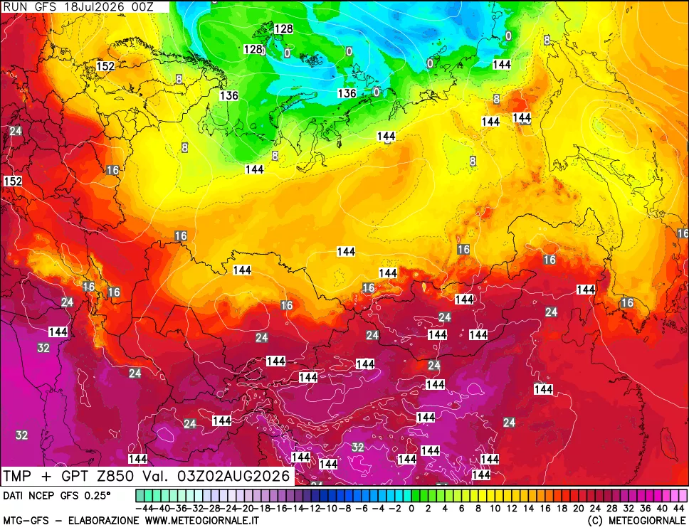 mappa 850 hPa Temp + GPT