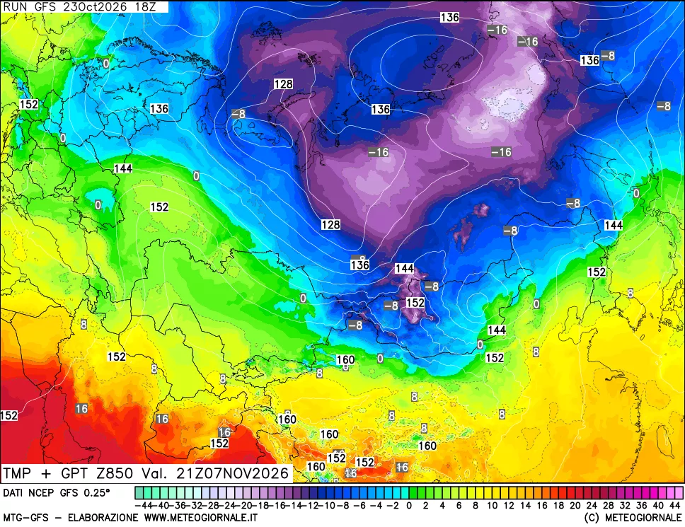 mappa 850 hPa Temp + GPT