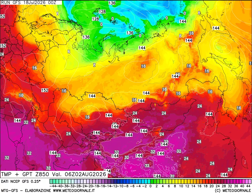 mappa 850 hPa Temp + GPT