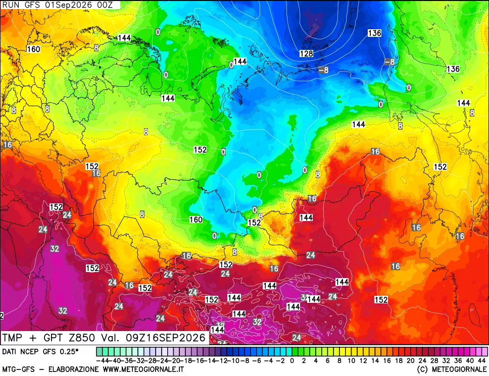 mappa 850 hPa Temp + GPT
