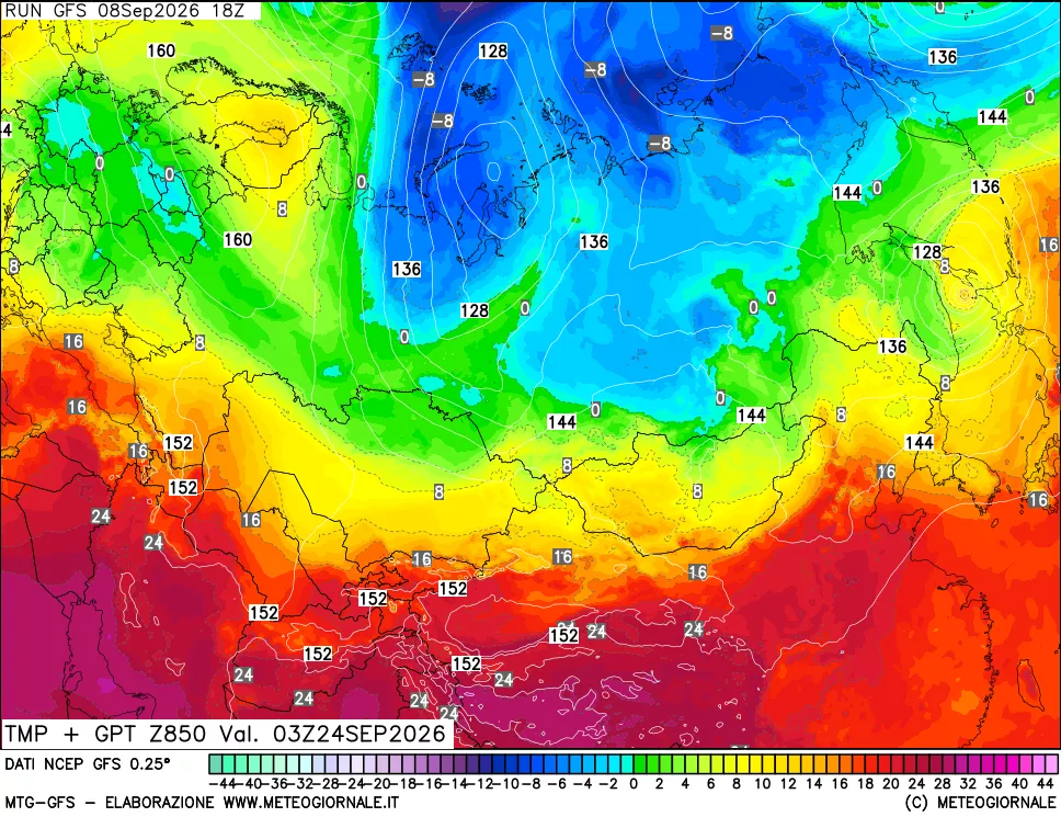 mappa 850 hPa Temp + GPT
