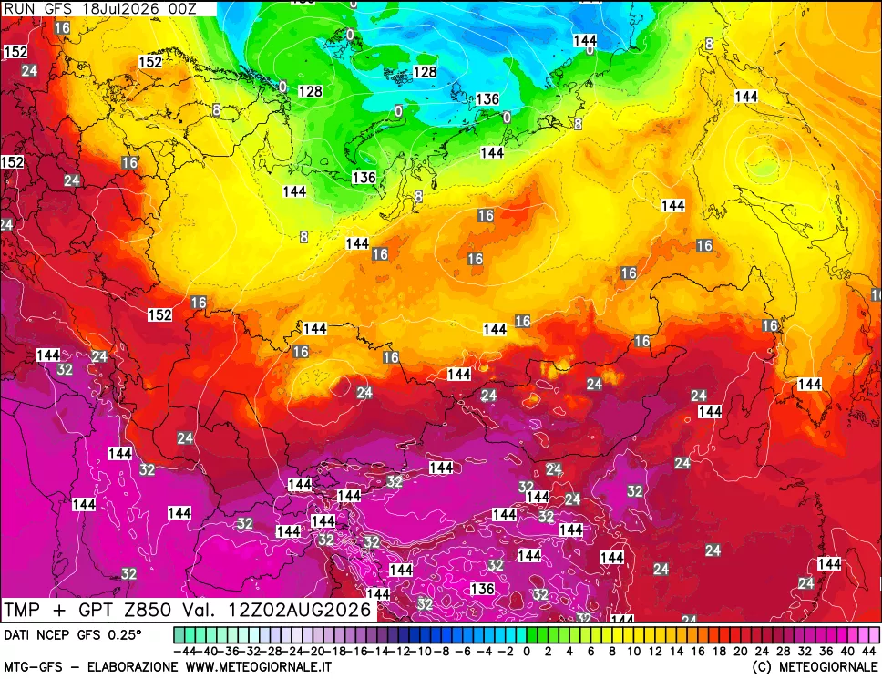 mappa 850 hPa Temp + GPT