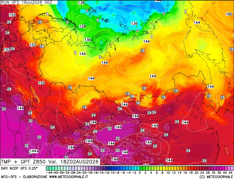 mappa 850 hPa Temp + GPT