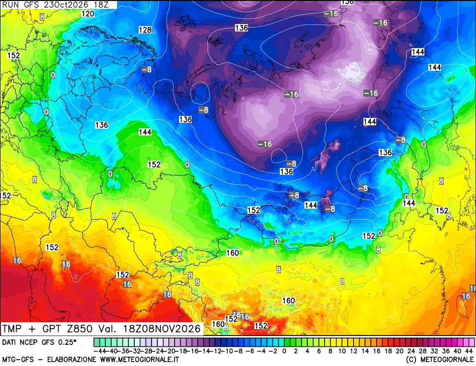 mappa 850 hPa Temp + GPT