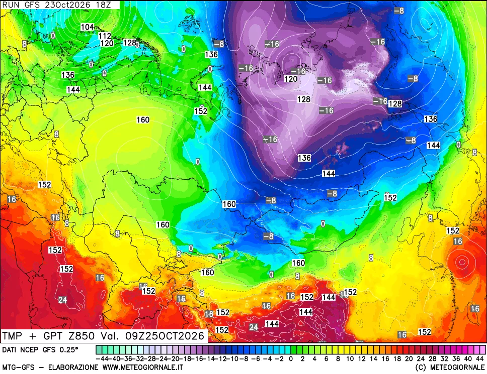 mappa 850 hPa Temp + GPT