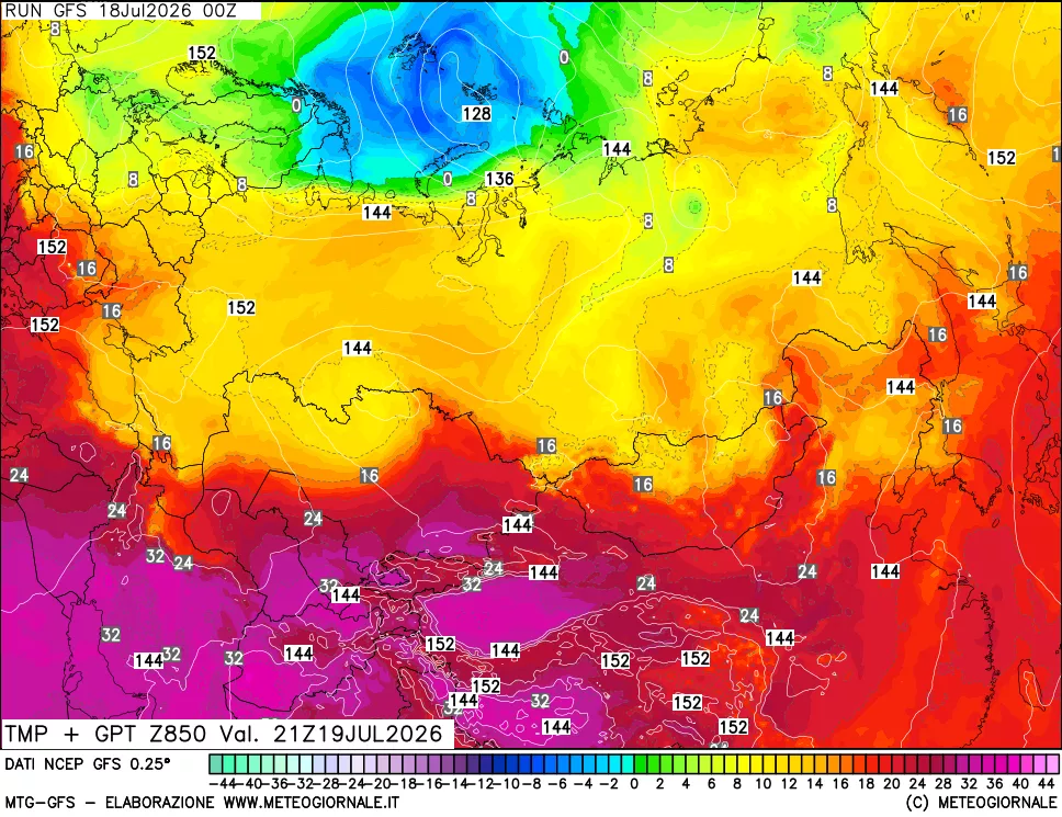 mappa 850 hPa Temp + GPT