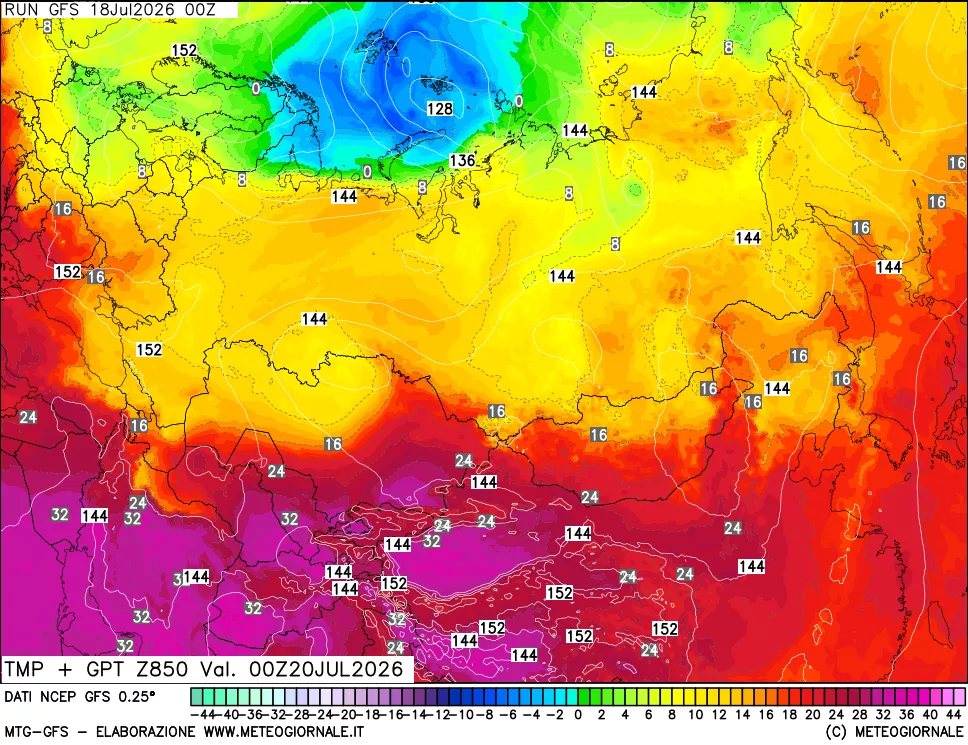 mappa 850 hPa Temp + GPT