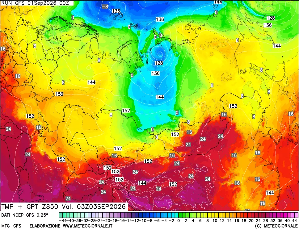 mappa 850 hPa Temp + GPT