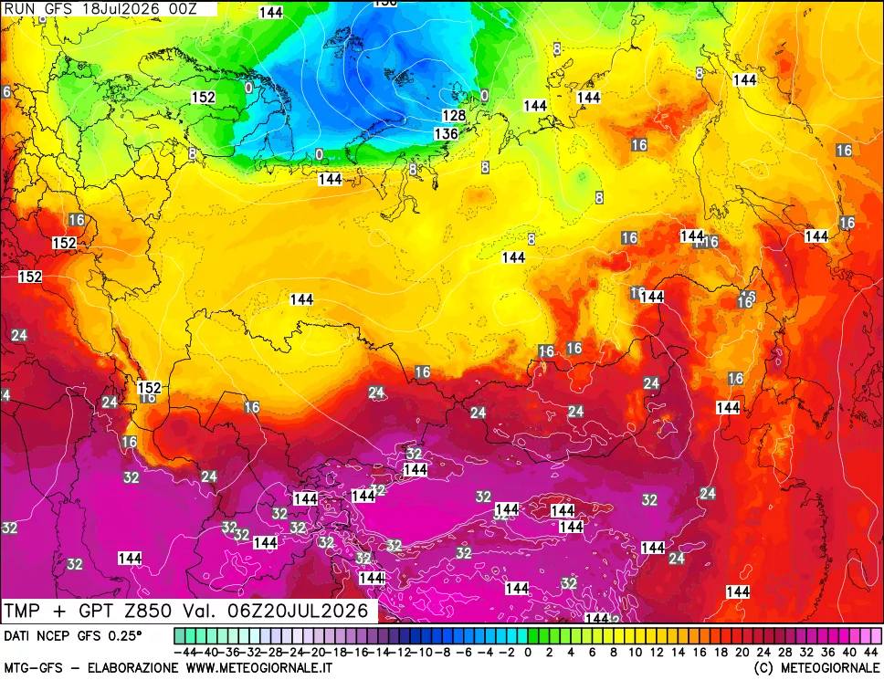 mappa 850 hPa Temp + GPT