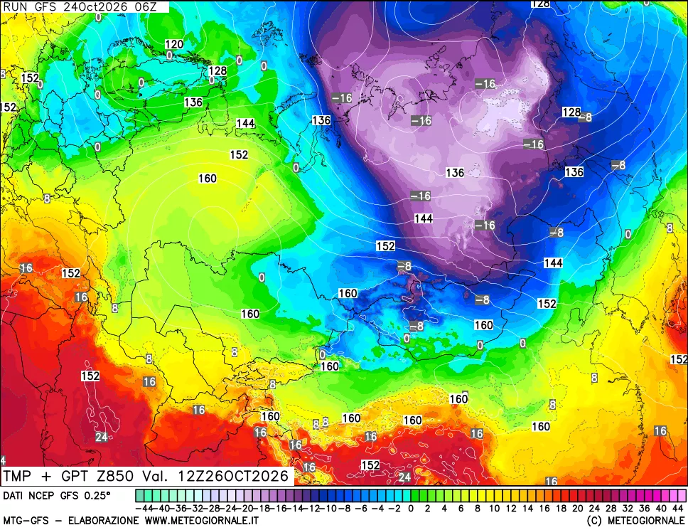 mappa 850 hPa Temp + GPT