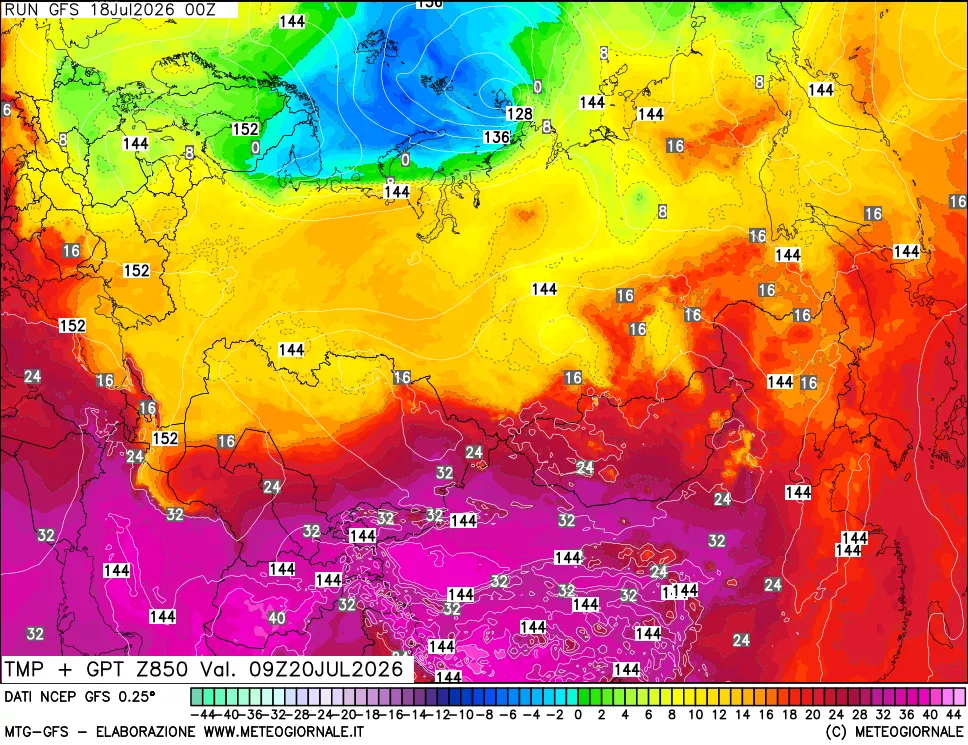 mappa 850 hPa Temp + GPT