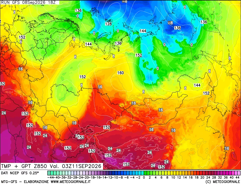 mappa 850 hPa Temp + GPT