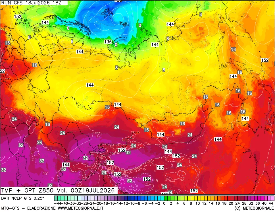 mappa 850 hPa Temp + GPT
