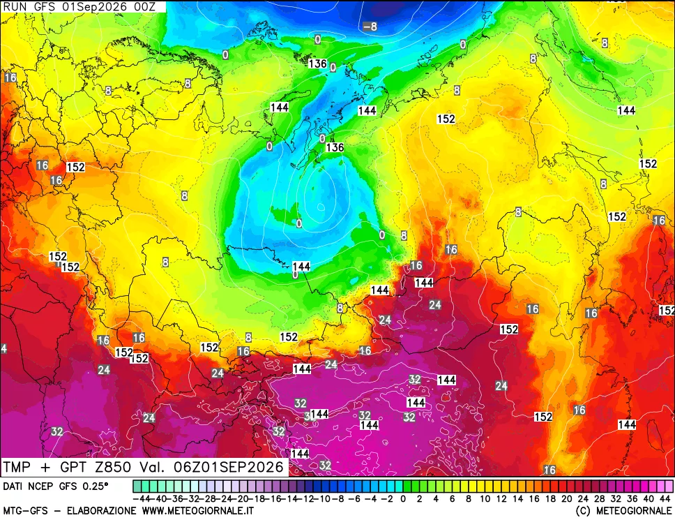 mappa 850 hPa Temp + GPT