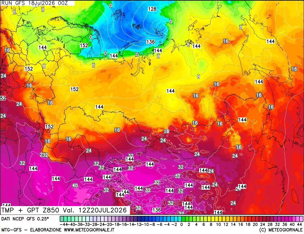 mappa 850 hPa Temp + GPT