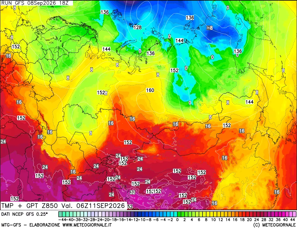 mappa 850 hPa Temp + GPT