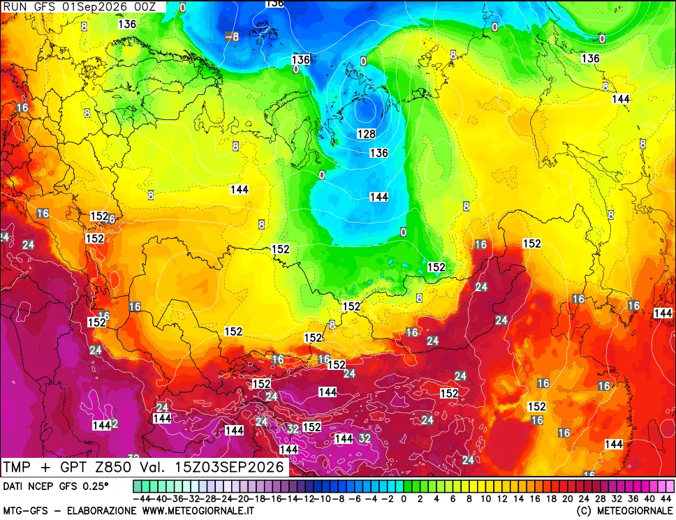 mappa 850 hPa Temp + GPT