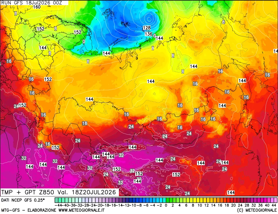 mappa 850 hPa Temp + GPT
