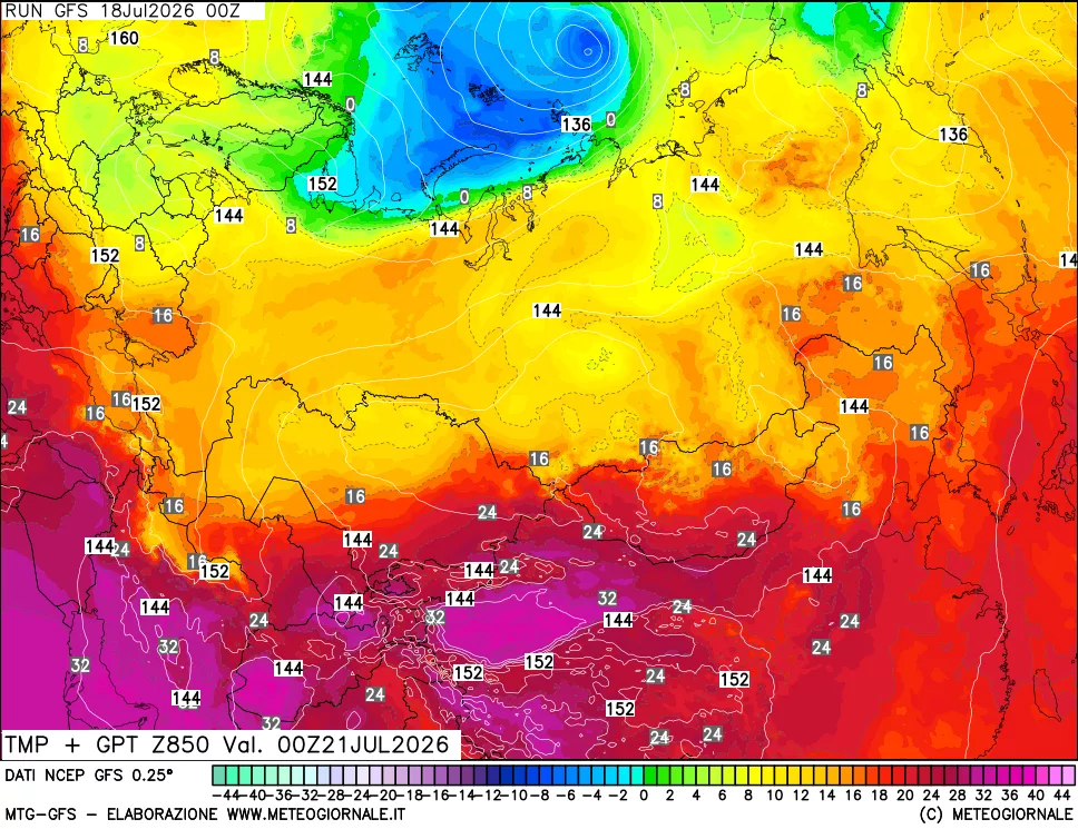 mappa 850 hPa Temp + GPT