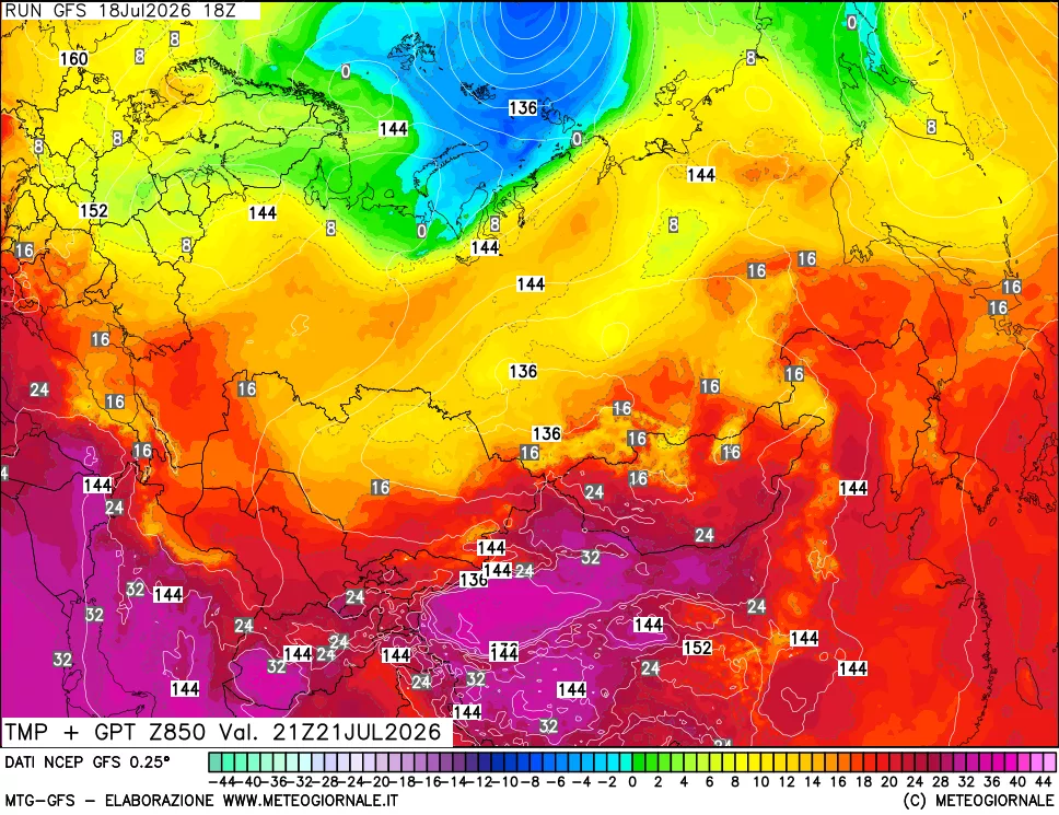 mappa 850 hPa Temp + GPT