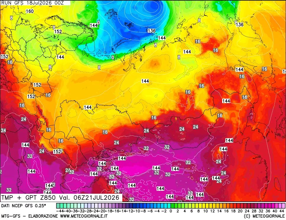 mappa 850 hPa Temp + GPT