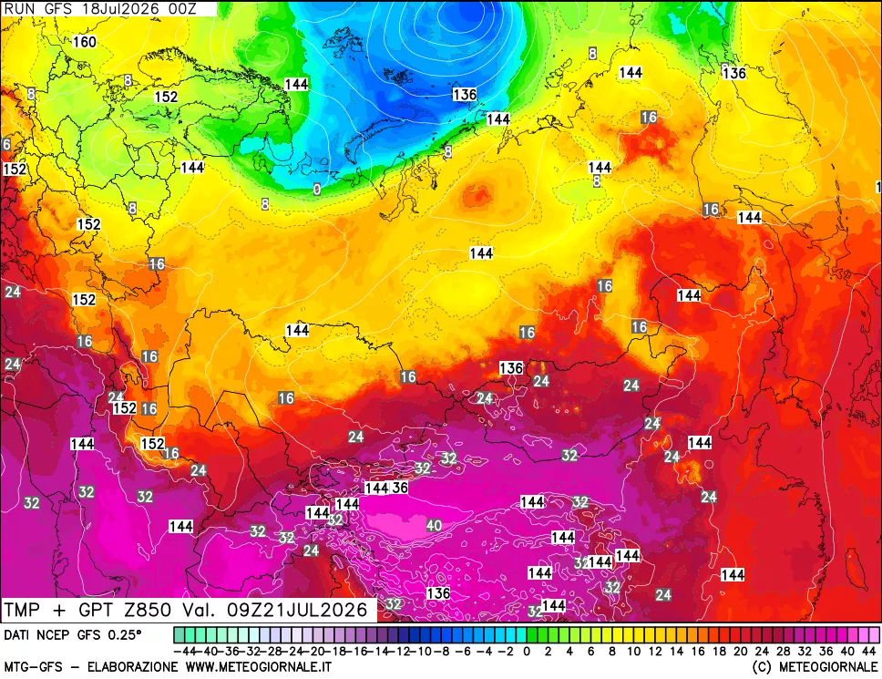 mappa 850 hPa Temp + GPT