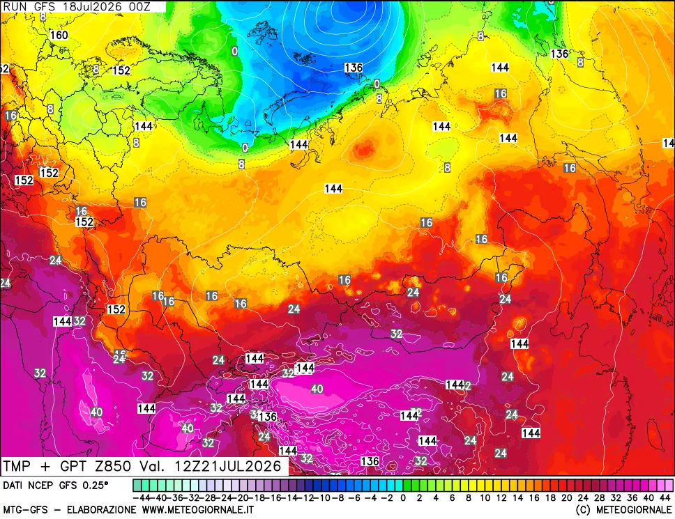 mappa 850 hPa Temp + GPT