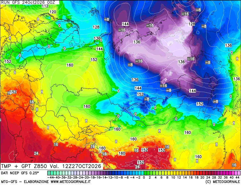 mappa 850 hPa Temp + GPT