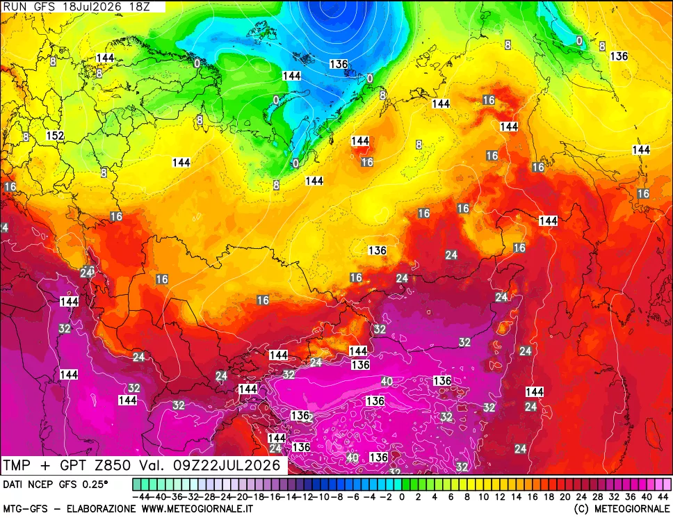 mappa 850 hPa Temp + GPT