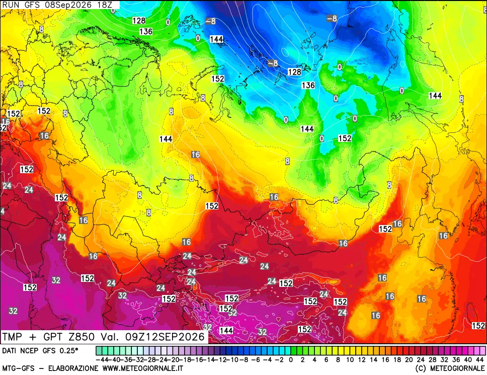 mappa 850 hPa Temp + GPT