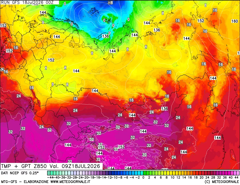 mappa 850 hPa Temp + GPT