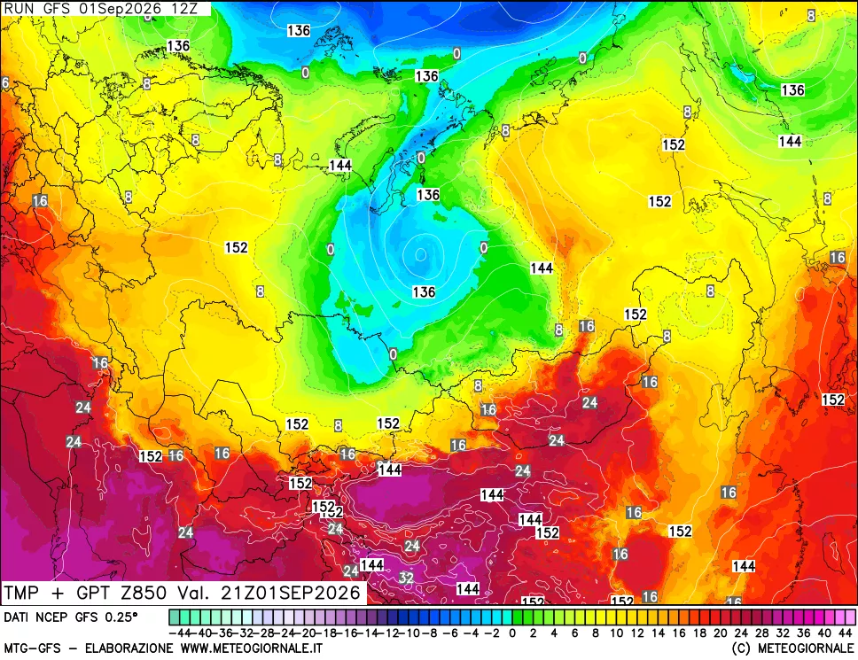 mappa 850 hPa Temp + GPT