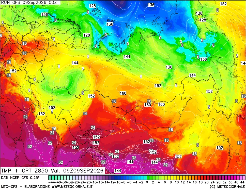 mappa 850 hPa Temp + GPT
