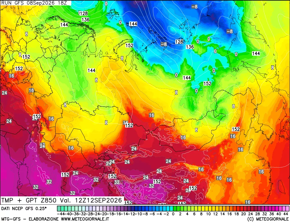 mappa 850 hPa Temp + GPT