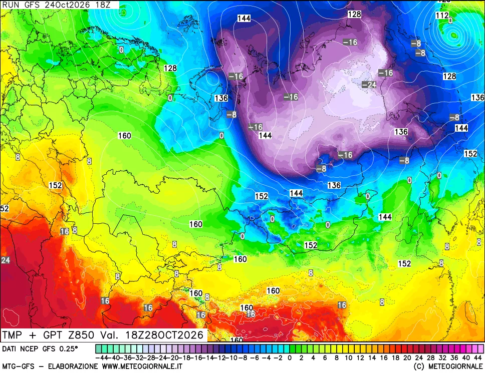 mappa 850 hPa Temp + GPT