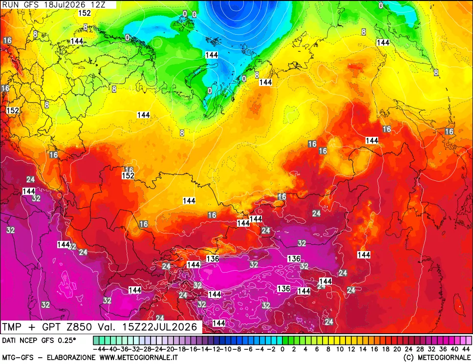 mappa 850 hPa Temp + GPT