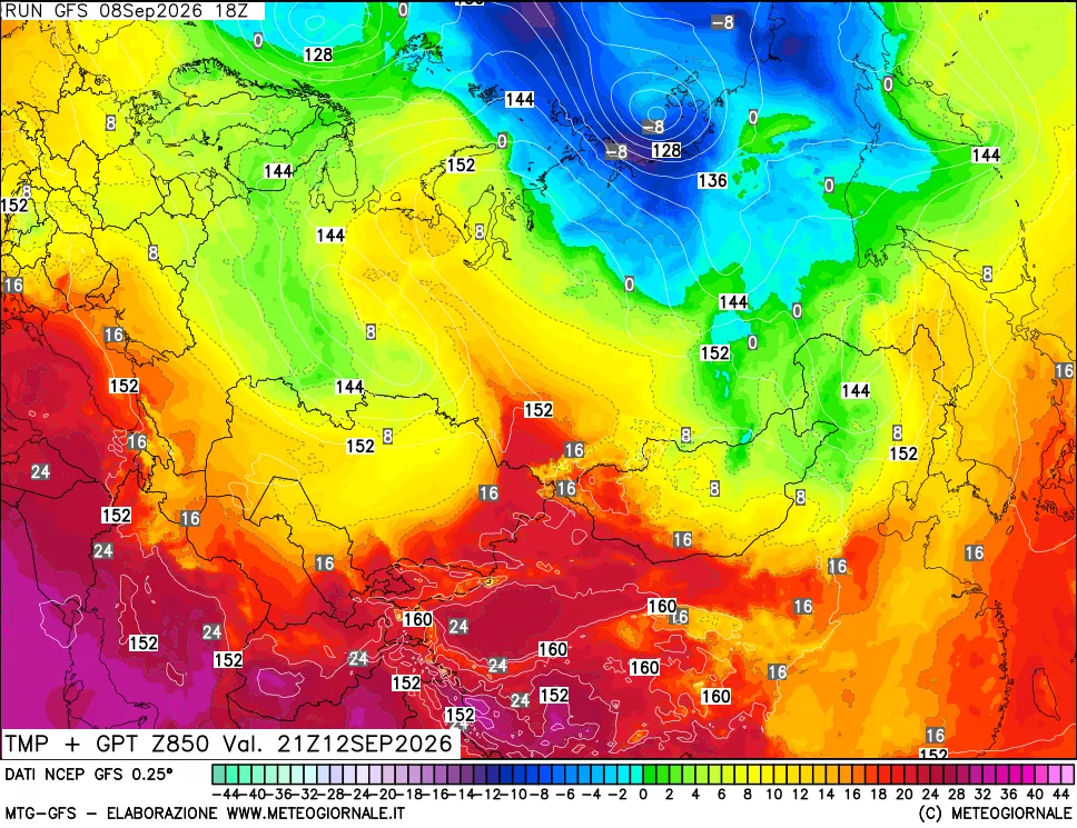 mappa 850 hPa Temp + GPT